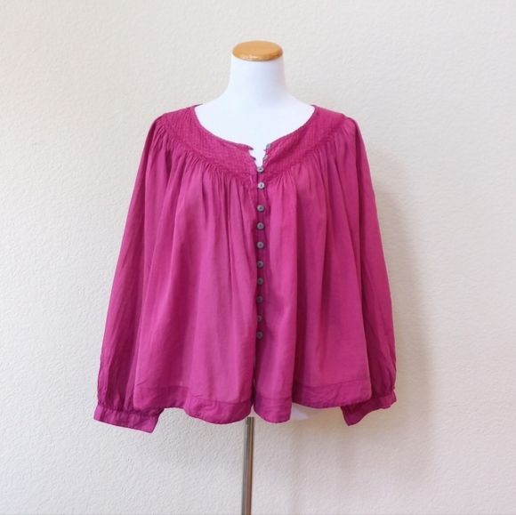 Free People We the Free fuchsia baloon sleeve blouse - Picture 4 of 10